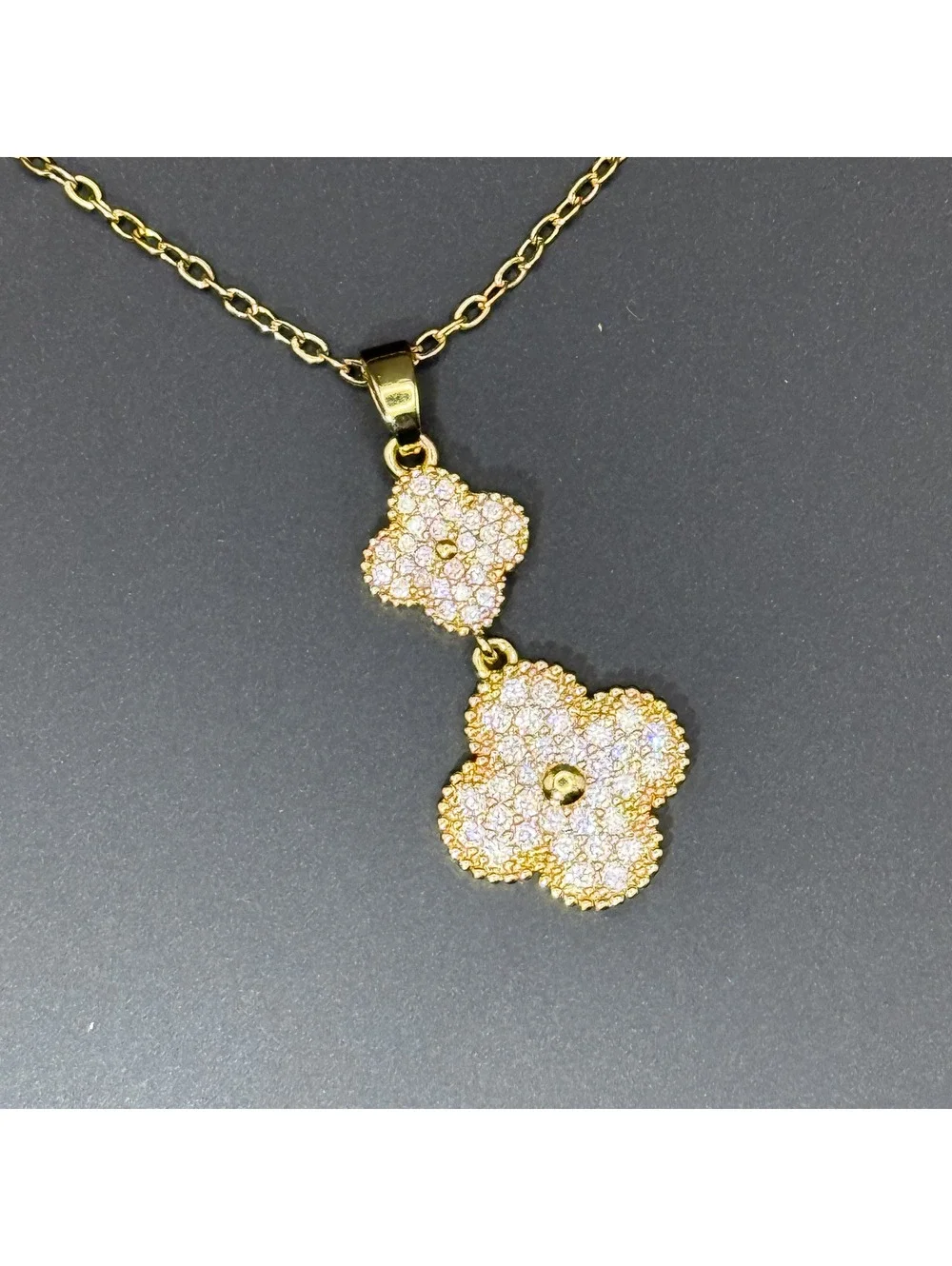 candy+clover double gold clover pave crystal pendant with free chain